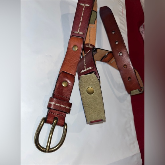 Fossil LEATHER straps Chain Link BROWN BELT 35-39” olive Tan Copper Buckle large - Picture 7 of 16